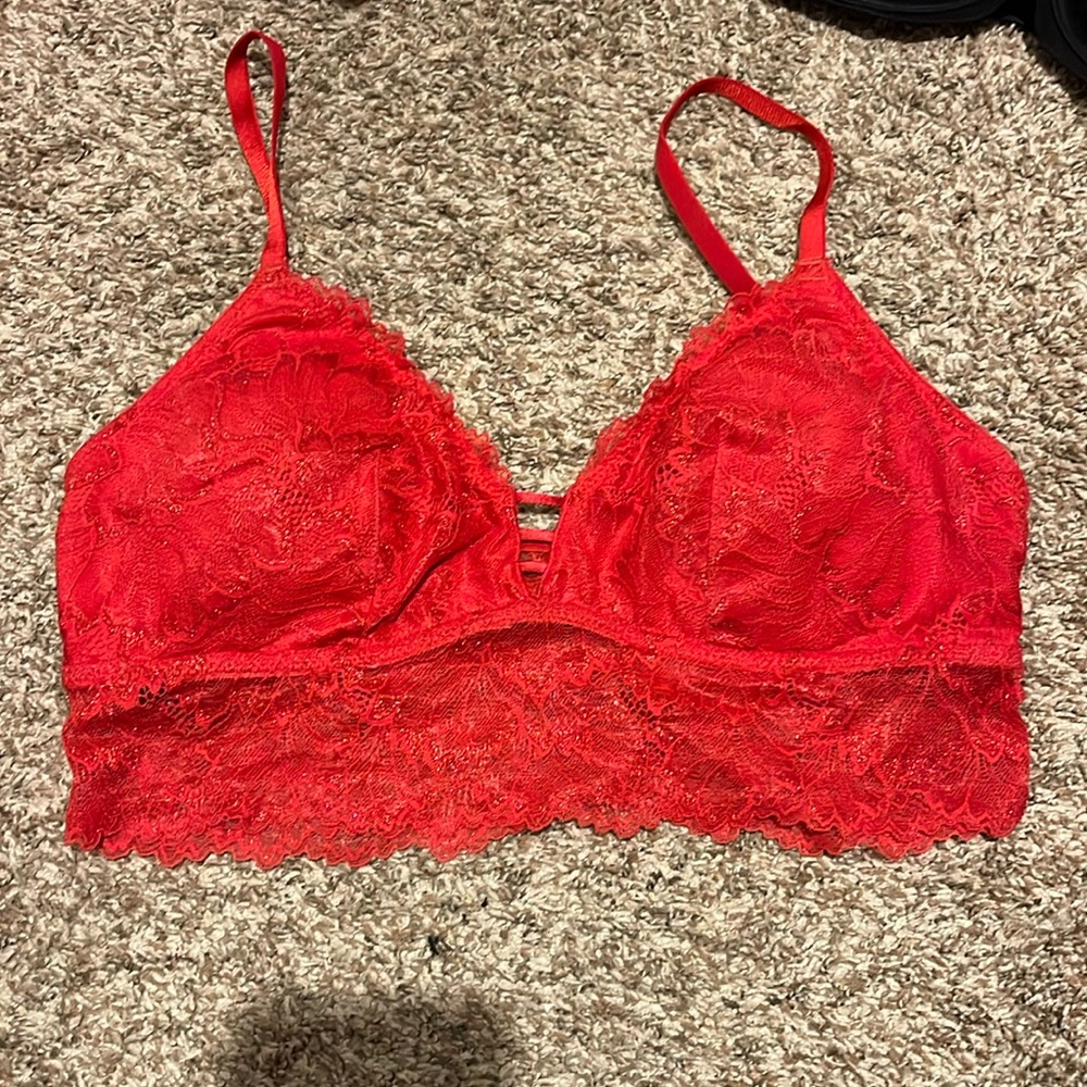 Red Lacey shimmery bralette